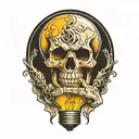 skeleton hand holding light bulb tattoo design idea