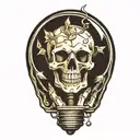 skeleton hand holding light bulb tattoo design idea