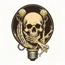 skeleton hand holding light bulb tattoo design idea