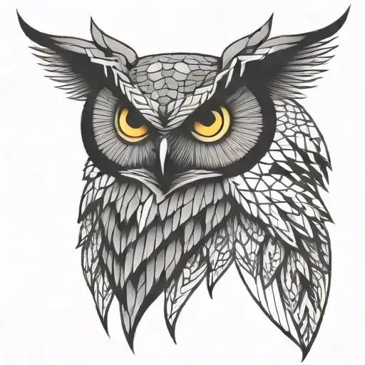 geometric shading femine owl   tattoo design idea