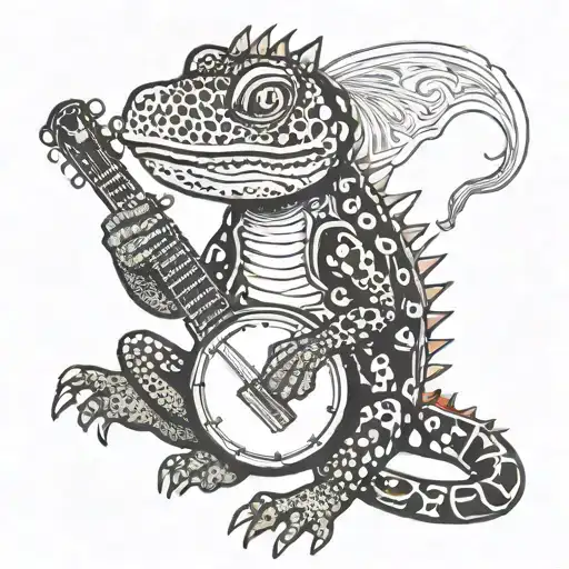 Gila Monster lizard playing the banjo tattoo design idea