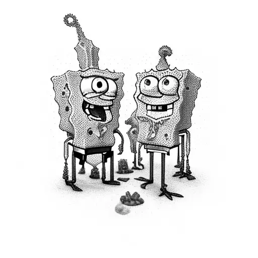 Spongebob, Patrick, Squidward, Sanday, Mr. Krabs, Plankton Holding hands  tattoo design idea