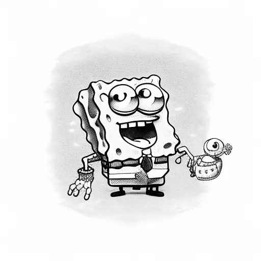 Spongebob, Patrick, Squidward, Sanday, Mr. Krabs, Plankton Holding hands  tattoo design idea