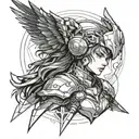 Combine elements from anime and mythology to create a futuristic anime-inspired Valkyrie character, incorporating aerospace motifs tattoo design idea