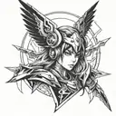 Combine elements from anime and mythology to create a futuristic anime-inspired Valkyrie character, incorporating aerospace motifs tattoo design idea