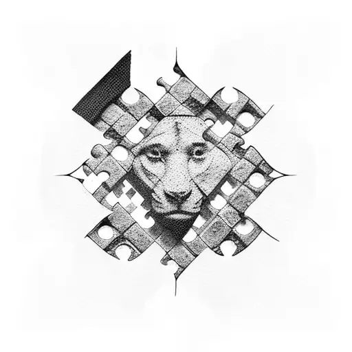 Brick wall crumbling into jigsaw puzzle pieces tattoo design idea