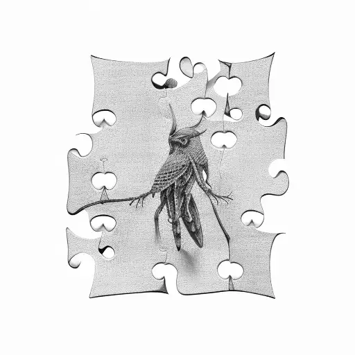 Grafter working on a brick wall made of jigsaw puzzle pieces tattoo design idea