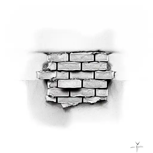 A brick wall with incomplete bricks and the phrase bricks by bricks tattoo design idea