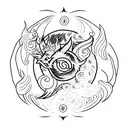 Sleeve tattoo. Based off of the 4 elements fire wind water earth going into birth flowers and the a mother deer and 3 ba tattoo design idea
