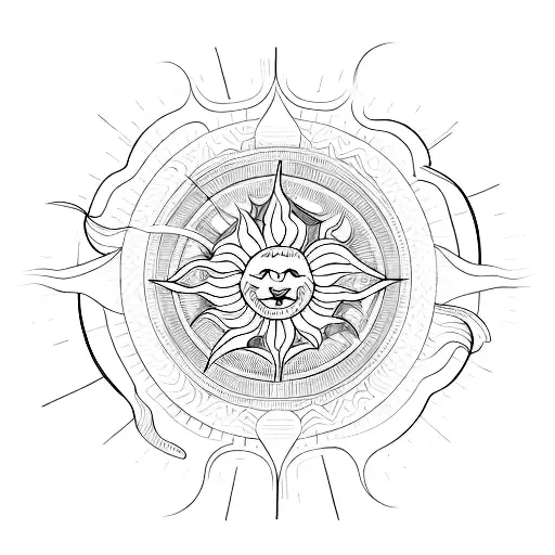 Sun with gradient rays and negative space between  tattoo design idea