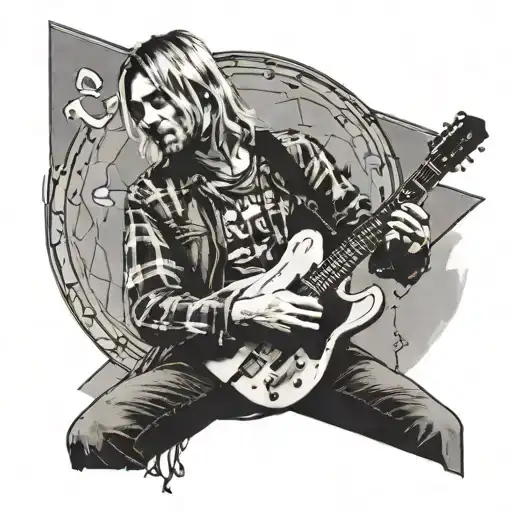 A portrait of Kurt Cobain playing guitar on stage tattoo design idea