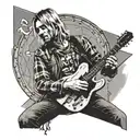 A portrait of Kurt Cobain playing guitar on stage tattoo design idea
