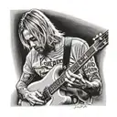 A portrait of Kurt Cobain playing guitar on stage tattoo design idea