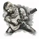 A portrait of Kurt Cobain playing guitar on stage tattoo design idea