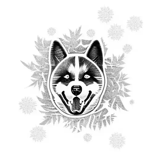 american akita forest tattoo design idea