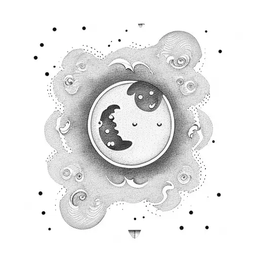a half moon with clouds behind it  tattoo design idea