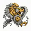 US half dollar eagle crest coming out of a lion mouth chest piece tattoo design idea