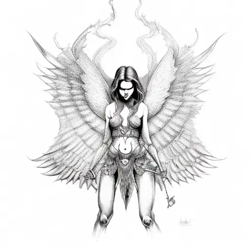 demon with wings going outside from body  tattoo design idea
