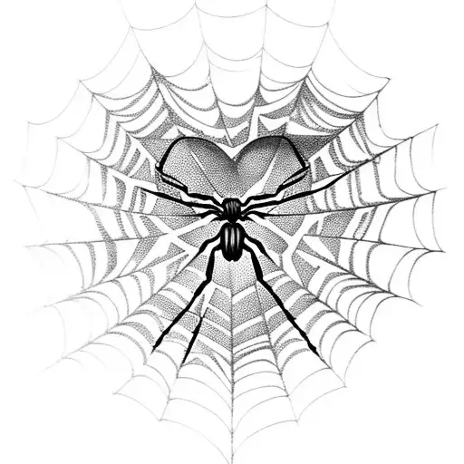heart-shaped spider web with a spider at the end of the thread tattoo design idea