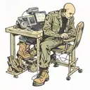 a skinhead software developer with boots coding in his computer in his desk tattoo design idea