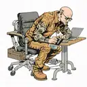 a skinhead software developer with boots coding in his computer in his desk tattoo design idea