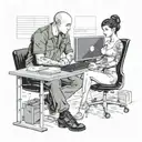 a skinhead software developer wearing boots coding in his computer and a sexy girl sitting with him in the desk tattoo design idea