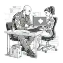 a skinhead software developer wearing boots coding in his computer and a sexy girl sitting with him in the desk tattoo design idea