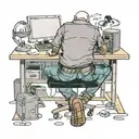 a skinhead software developer with boots coding in his computer in his desk tattoo design idea