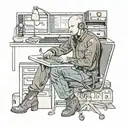 a skinhead software developer with boots coding in his computer in his desk tattoo design idea