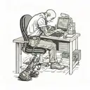 a skinhead software developer with boots coding in his computer in his desk tattoo design idea