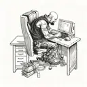 a skinhead software developer with boots coding in his computer in his desk tattoo design idea