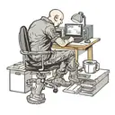 a skinhead software developer with boots coding in his computer in his desk tattoo design idea