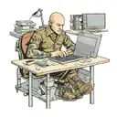 a skinhead software developer with boots coding in his computer in his desk tattoo design idea