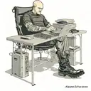 a skinhead software developer with boots coding in his computer in his desk tattoo design idea