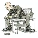 a skinhead software developer with boots coding in his computer in his desk tattoo design idea
