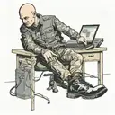 a skinhead software developer with boots coding in his computer in his desk tattoo design idea