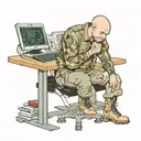 a skinhead software developer with boots coding in his computer in his desk tattoo design idea