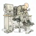 a skinhead software developer with boots coding in his computer in his desk tattoo design idea