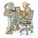 a skinhead software developer with boots coding in his computer in his desk tattoo design idea