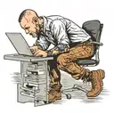 a skinhead software developer with boots coding in his computer in his desk tattoo design idea