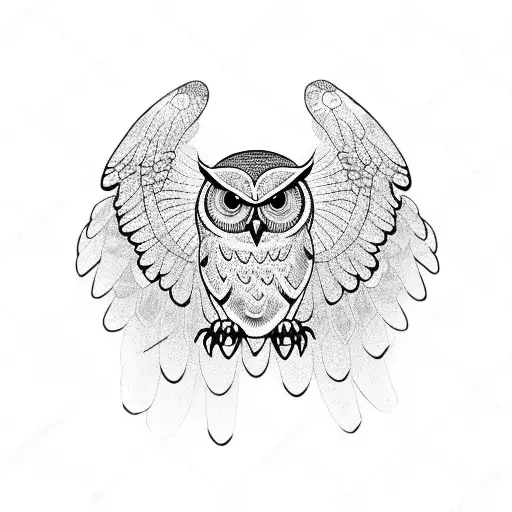 owl with open wings. all black on the triceps area for men tattoo design idea