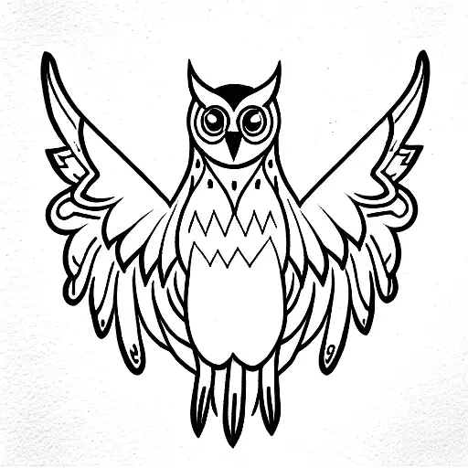 owl with open wings on the back of the band tattoo design idea