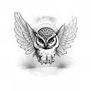 small owl with open wings for men on the tricep area. tattoo design idea