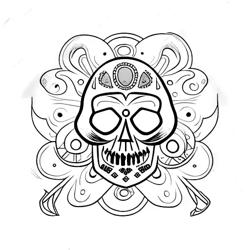 skull peace sign tattoo design idea