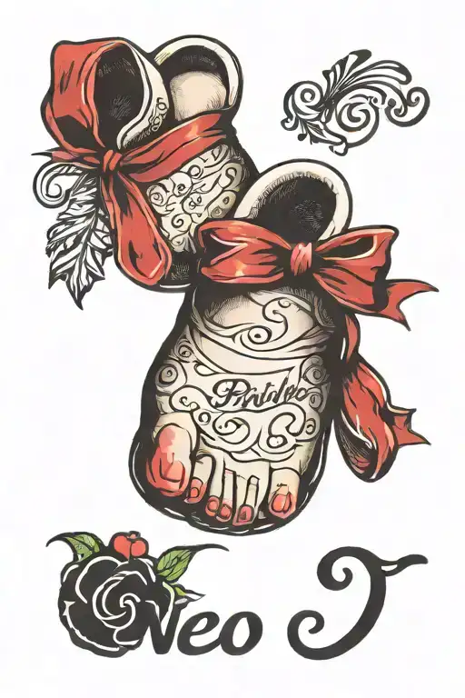 Baby Feet with a name in cursive tattoo design idea