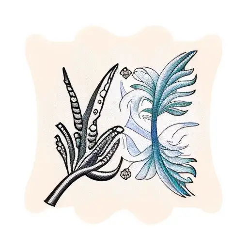 create a tattoo in the style of a sewed on patch that has two palm trees shaped together ocean  tattoo design idea