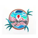 sewed on patch with two palm trees shaped as a heart, ocean waves, a sunset and the names Helen and David tattoo design idea