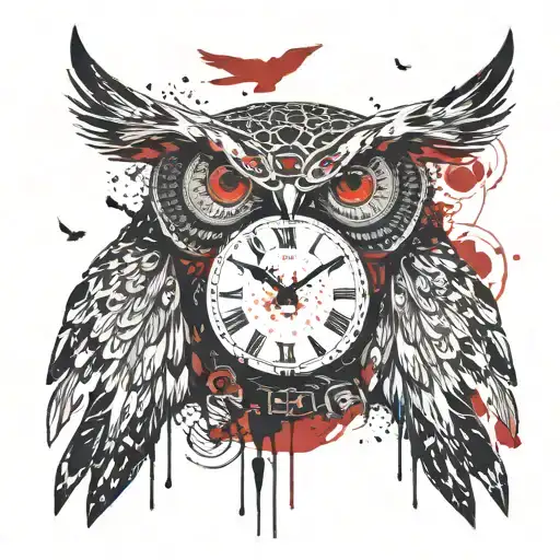 owl clock coastal scene tattoo design idea