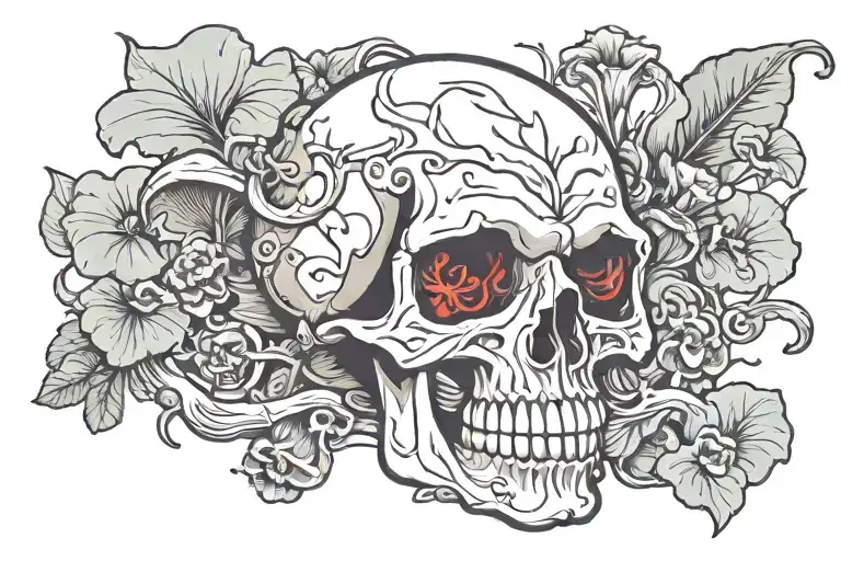 skull and mushrooms tattoo design idea