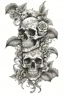 skull floral and mushrooms tattoo design idea